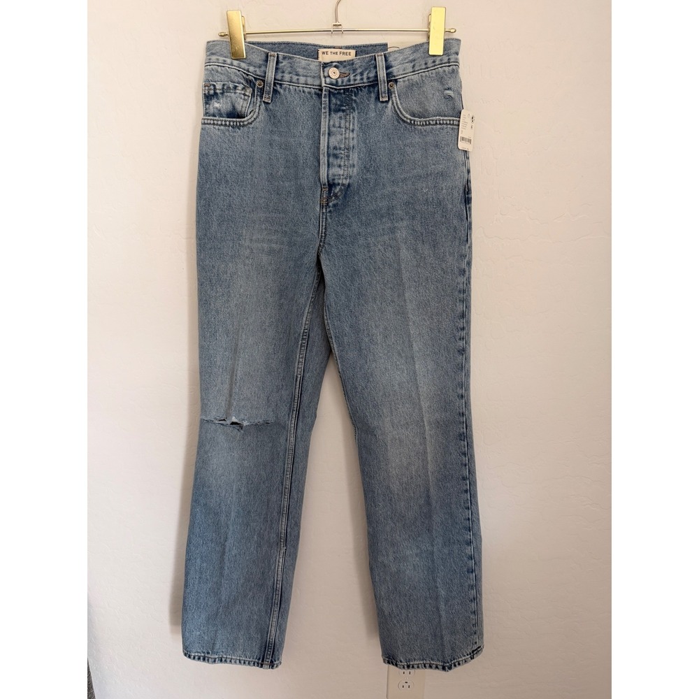 We The Free Free People Holly High Rise Straight Leg Bohemian Jeans Blue 27 NWT